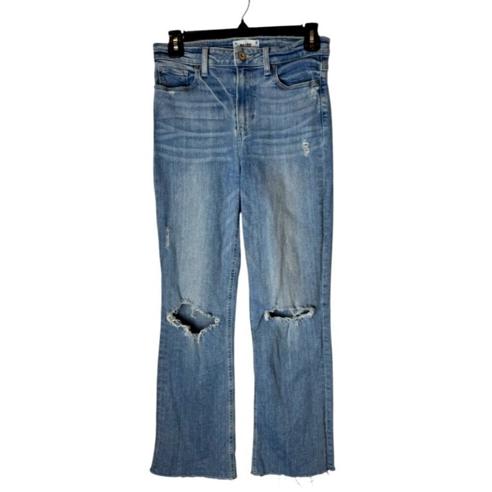 Paige Jeans Women 27 Blue Light Wash Denim‎ Distressed Atley Ankle Flare Leg